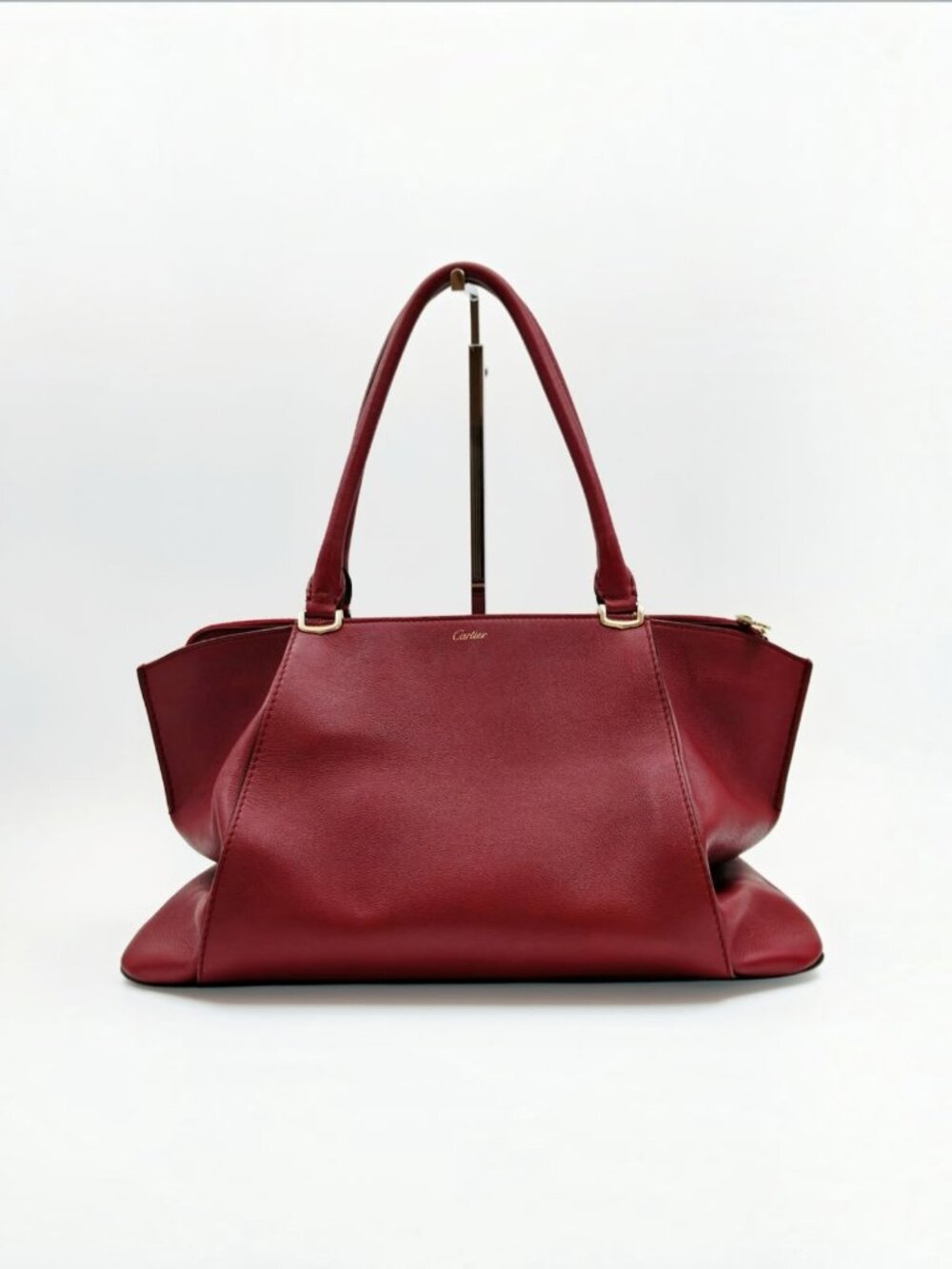 Cartier Burgundy Leather Tote Shoulder Bag Double Handle Zip Top